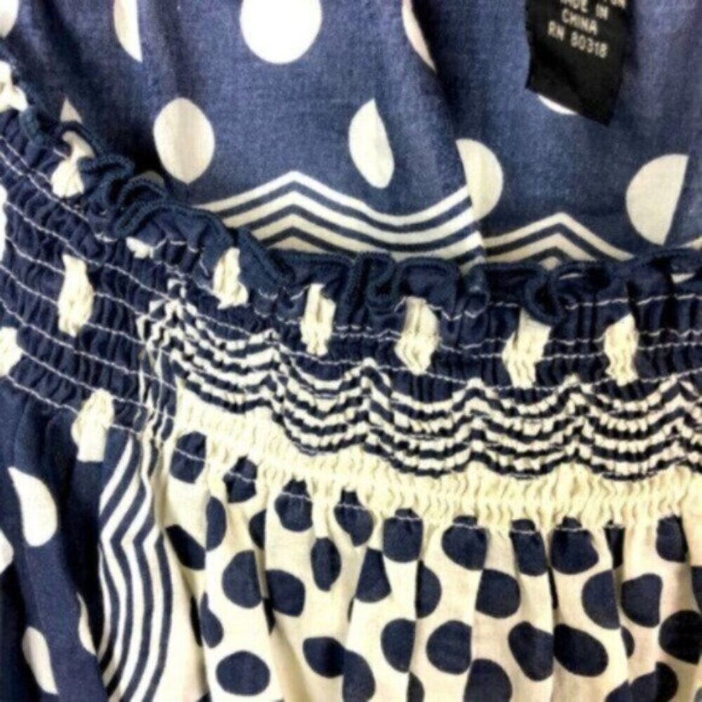Lucky Brand | Women's Blue & Cream Short Sleeves Babydoll Top Size Medium - Picture 4 of 6